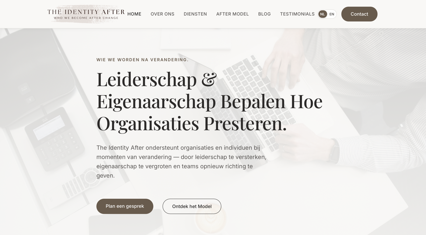 The Identity After website by Brainstormers, leadership and change management coaching by Segenet Tadese